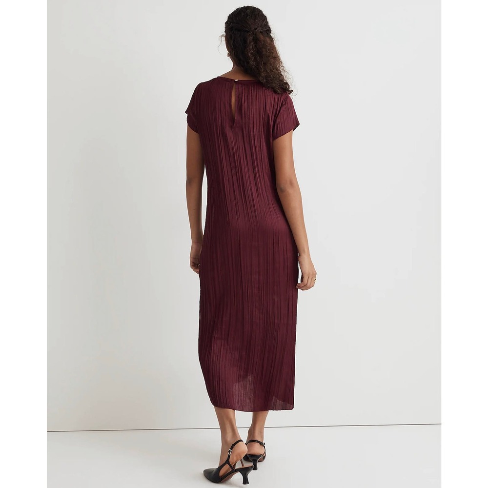 MADEWELL Mullberry Wine  Kourtney Short-Sleeve Slip Midi Dress Plissé NWT XXS - Picture 4 of 10